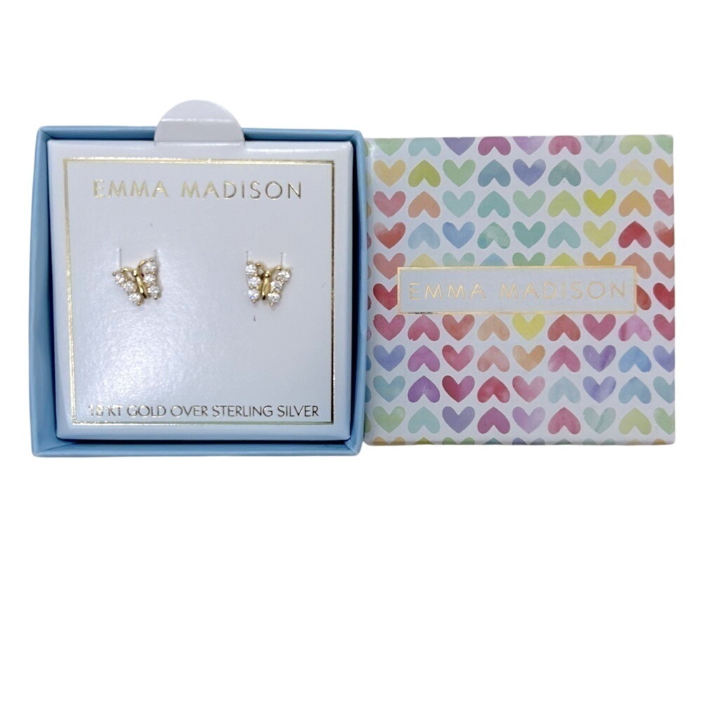 Emma Madison 18KT Gold‎ Over Sterling Silver Butterfly Crystal Stud Earrings